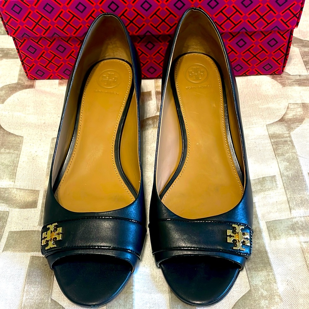 Tory Burch Perfect Black open toe wedge